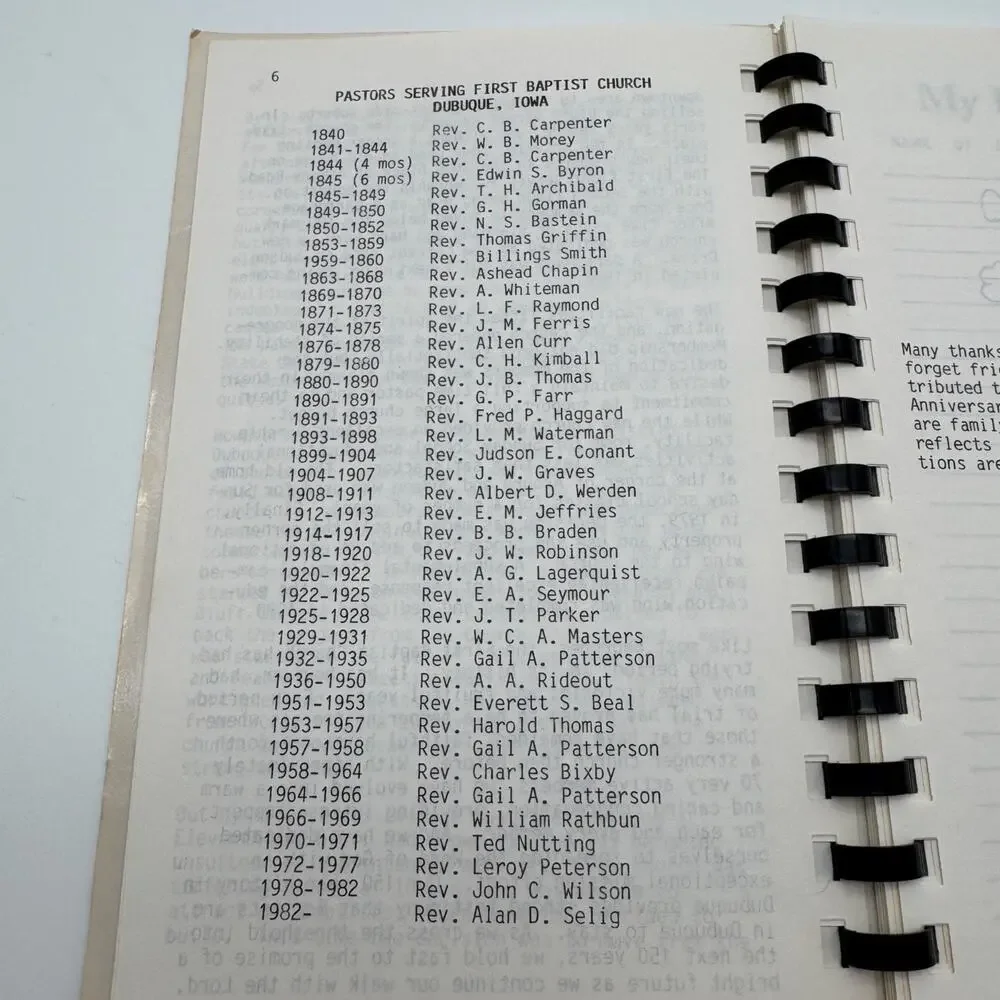 Vintage Cookbook First Baptist Church Dubuque IA 1840-1990 Midwest Recipes